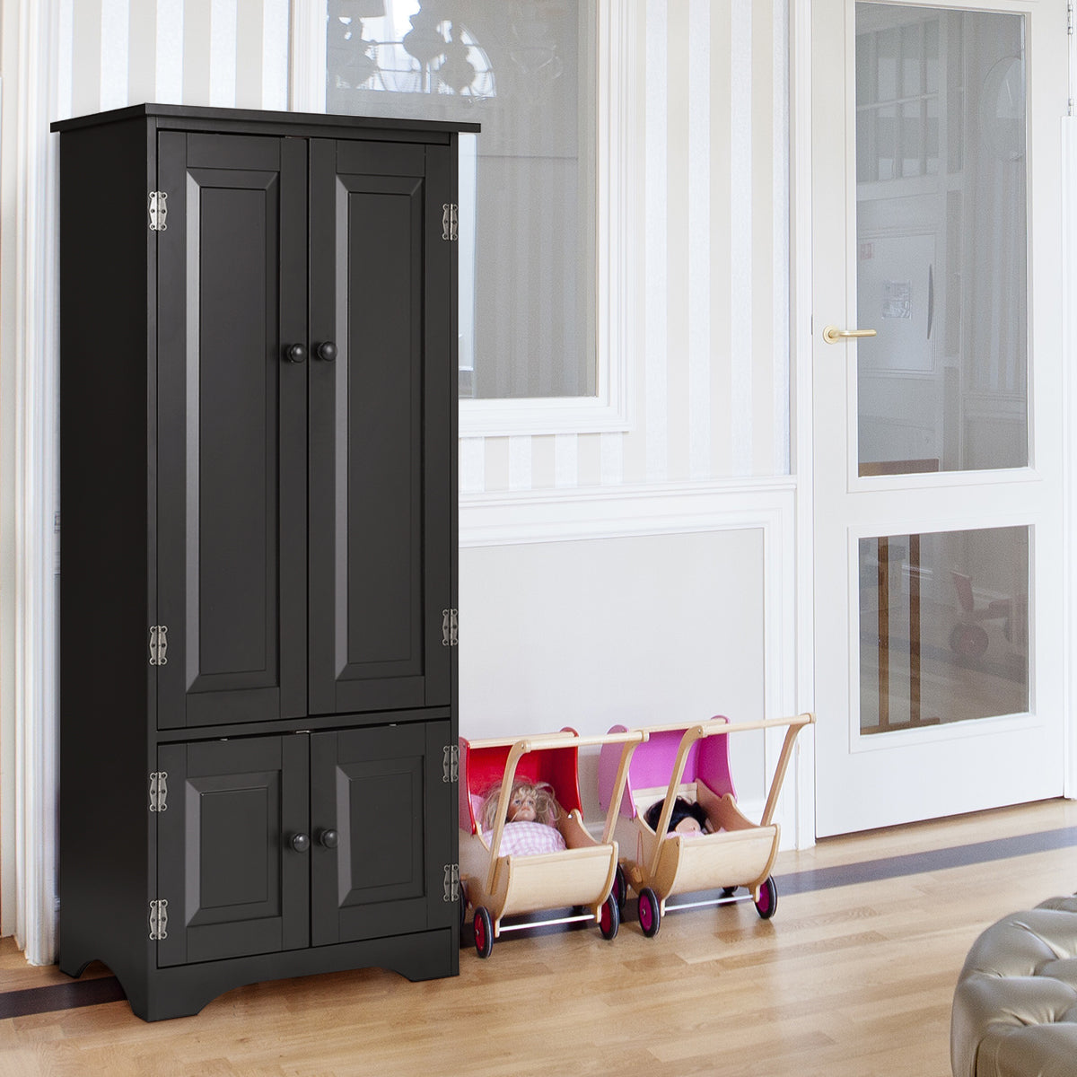 Schrank, Midischrank, Beistellschrank, Highboard Hochschrank, Holz, Schwarz, 59 x 32 x 123 cm, Costway, 6