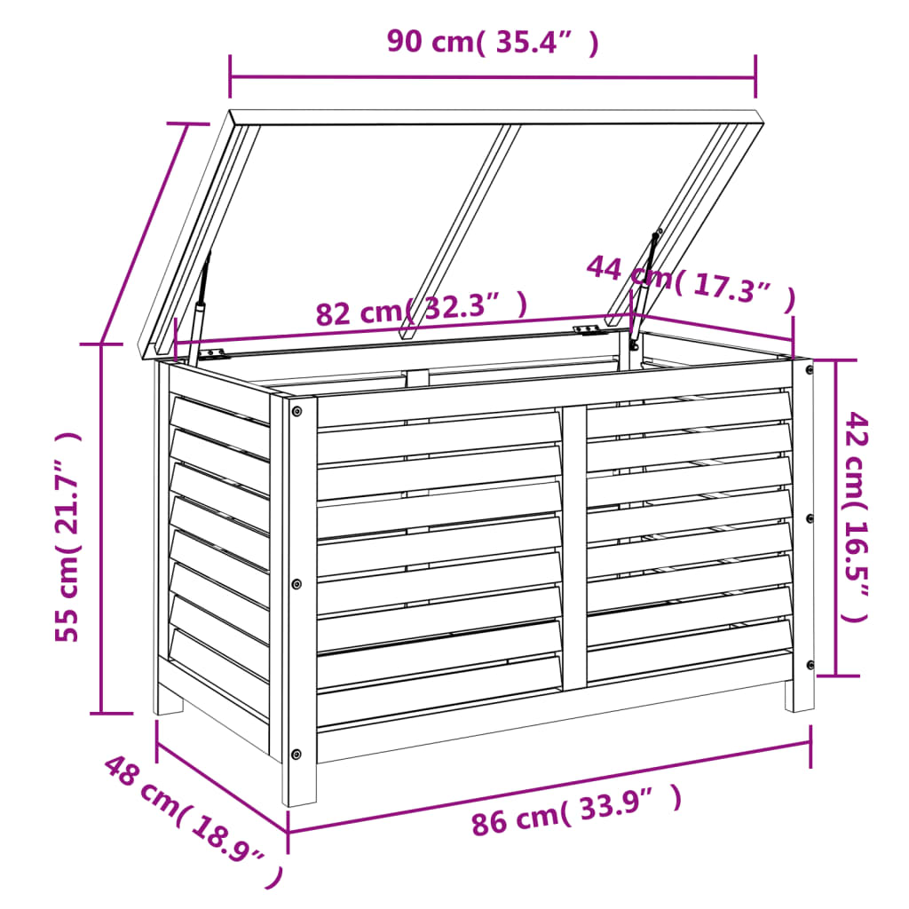 vidaXL – Gartenbox aus massivem Akazienholz mit Metallplatte und Gasfeder, 90 × 48 × 55 cm
