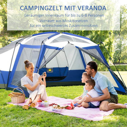 Camping Zelt, für 6-8 Personen, Stabile Zelt, Familienzelt mit Vorraum, 2 Fenster, Kuppelzelt, PU 3000mm, Outsunny, 9