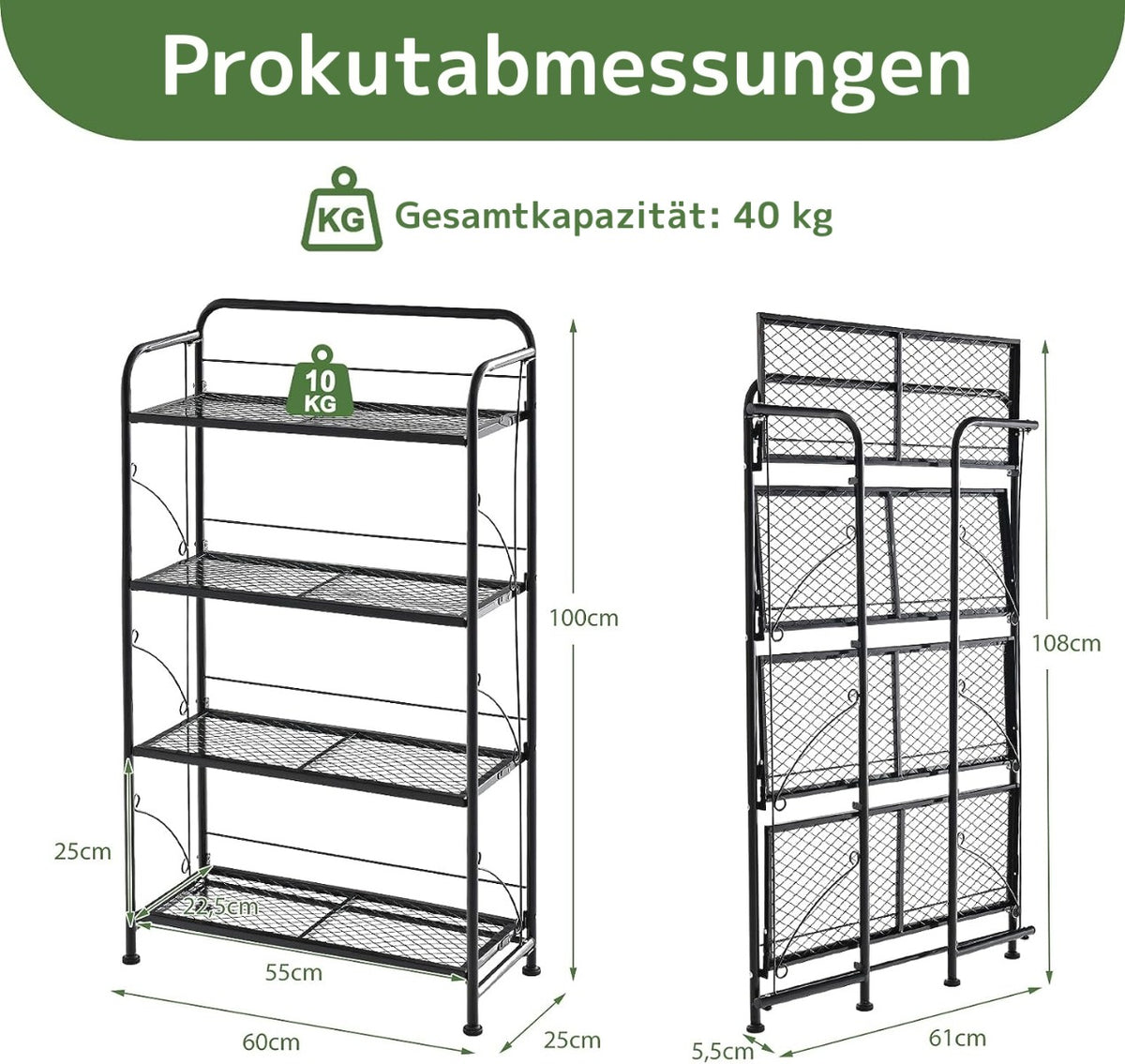 Blumenständer, Pflanzenregal, Klappbarer 4-stufiger Metall Pflanzenständer mit anpassbarer Ablage, bis 40 kg belastbar, Costway, 1