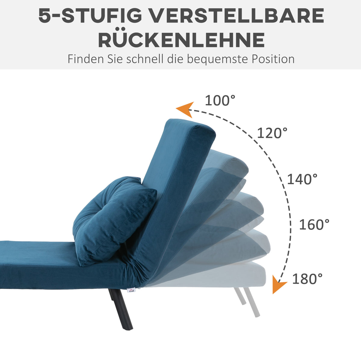 HOMCOM – Schlafsessel mit Bettfunktion, 5-fach verstellbarer Rückenlehne und Kissen, bis 120 kg, Blau