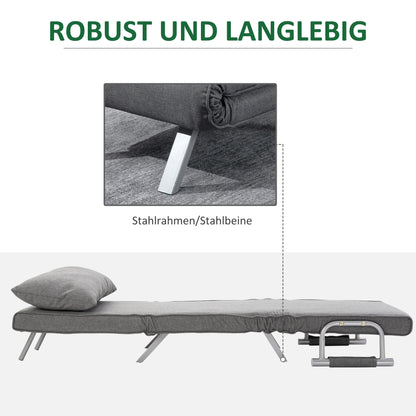 HOMCOM – 3-in-1-Schlafsessel mit 5-fach verstellbarer Rückenlehne und Armlehnen, 65 × 69 × 80 cm, Grau