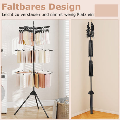 Wäscheständer Turm, 3-stufiger, Wäscheständer klappbar, Wäscheständer hoch 178cm, drehbare Arme, Schwarz, Costway, 7