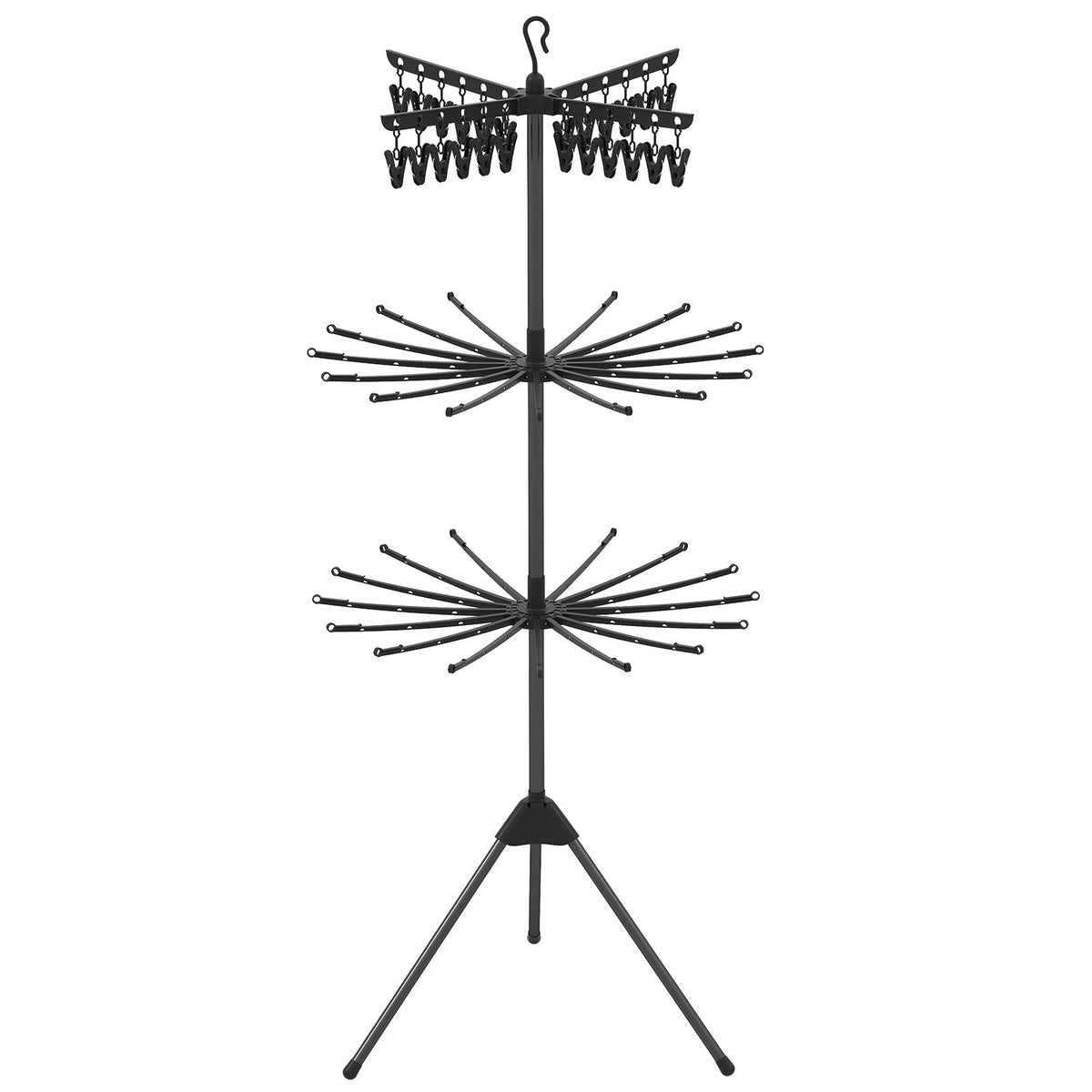 Wäscheständer Turm, 3-stufiger, Wäscheständer klappbar, Wäscheständer hoch 178cm, drehbare Arme, Schwarz, Costway, 2
