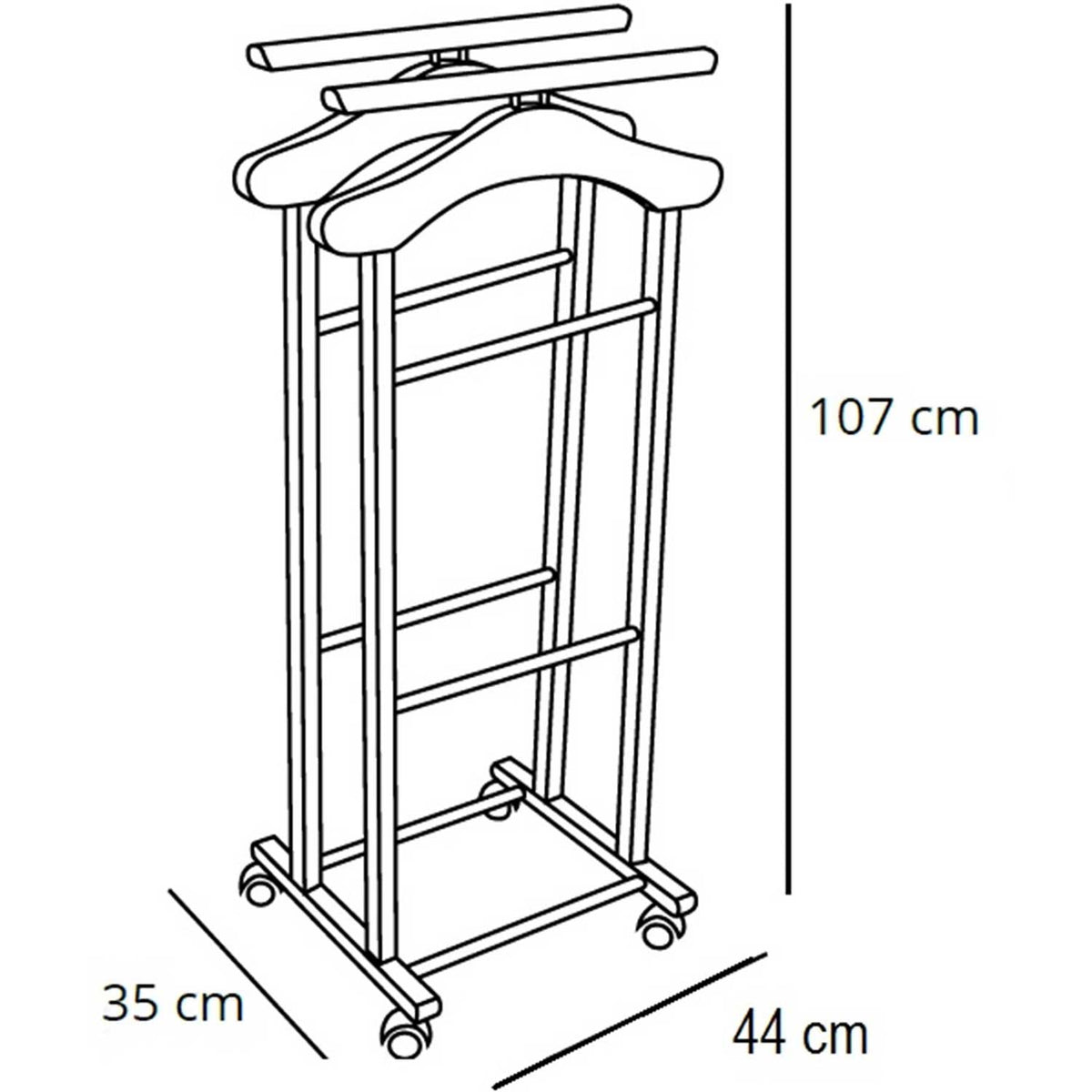 Schlafzimmerdiener CLEVER, 2 Kleiderbügeln und 2 Hosenhaltern, Gummifüße an der Basis - Farbe weiß lackiert, ARIT, 3