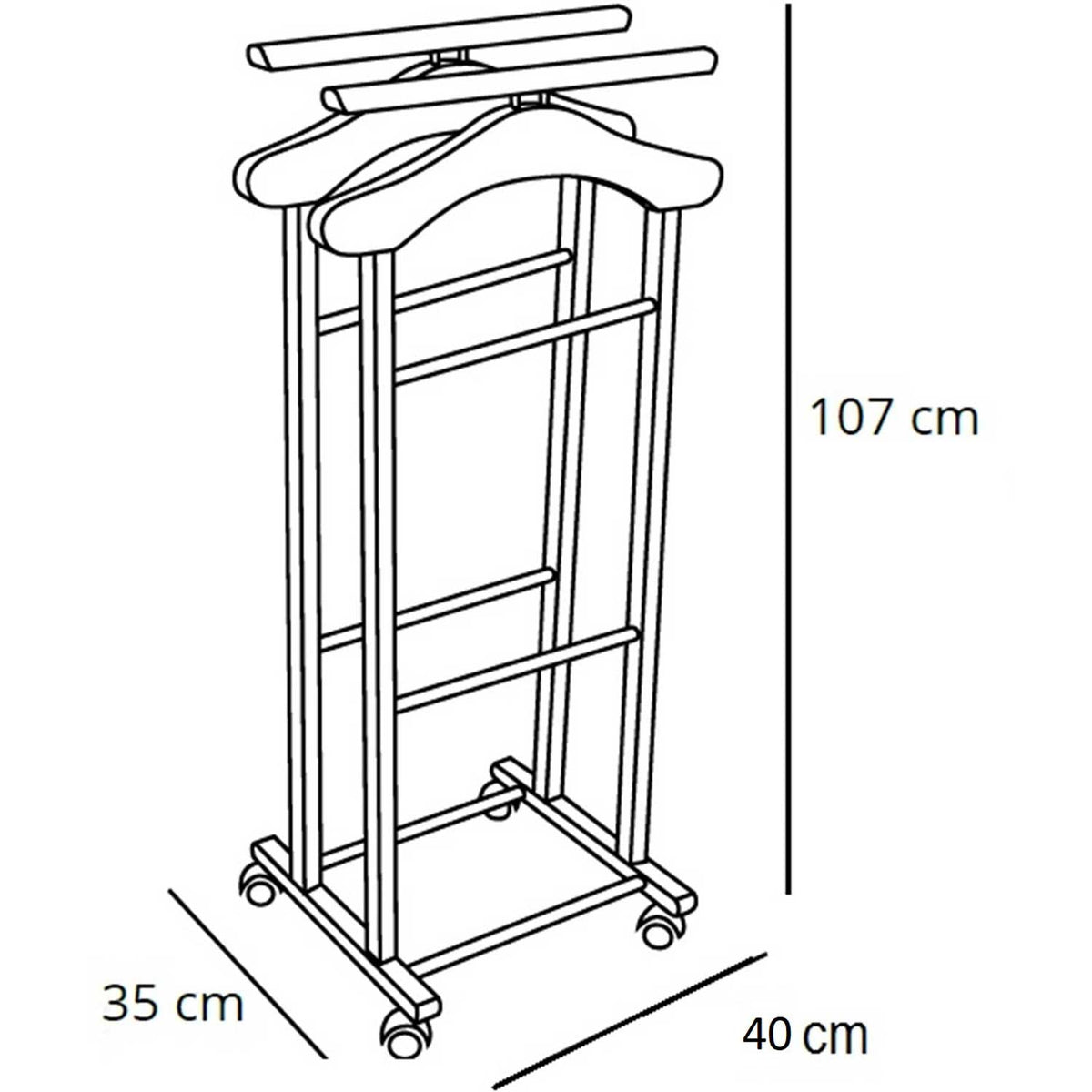 Schlafzimmerdiener CLEVER, 2 Kleiderbügeln und 2 Hosenhaltern, Gummifüße an der Basis - Farbe: Kirschbaum, ARIT, 2