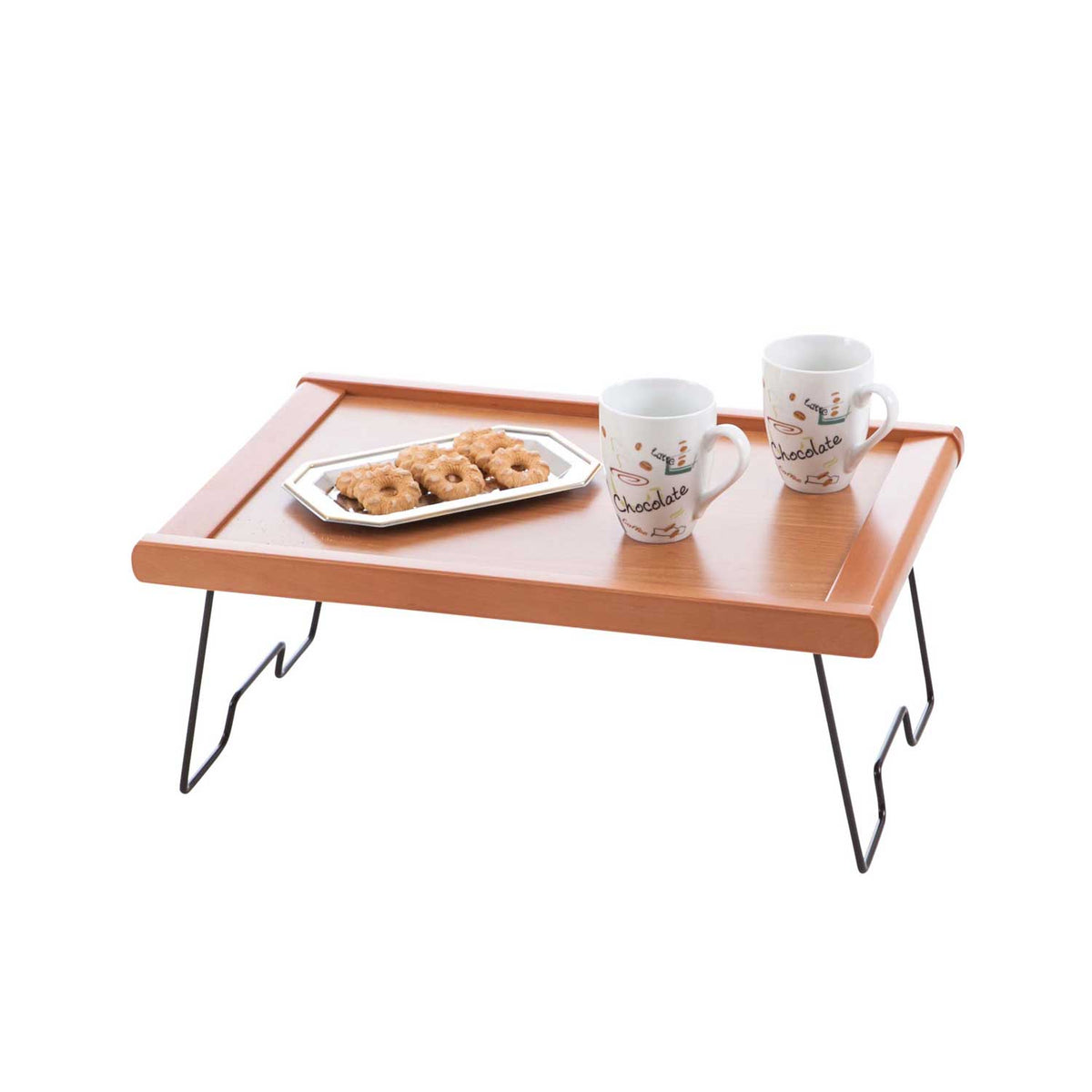 Servierplatte MELFO, Bettablage, Platte laminiert, Gestell Buche massiv - Farbe Kirsche