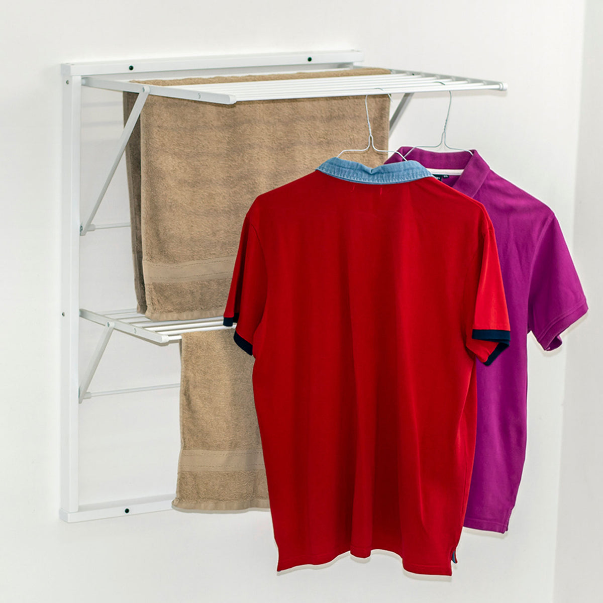 Wäscheständer wand, Trockengestell für die Wand KEVIN, 11 Meter Wäscheleine, einfach an der Wand zu befestigen, Farbe Weiß, 1