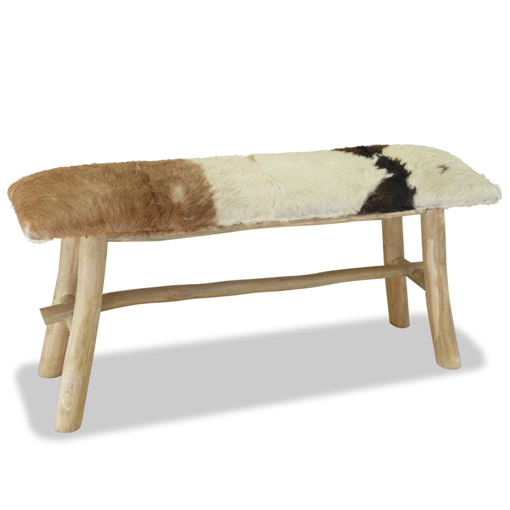 Sitzbank, Sitzbank Echtleder und Teak, Bank zum Sitzen, 100 x 30 x 45 cm, vidaXL, 2
