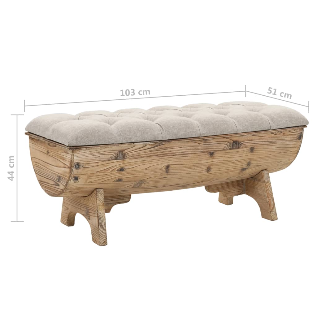 Sitzbank, Aufbewahrungsbank Massivholz und Stoff, Bank zum Sitzen, 103 x 51 x 44 cm, Cremefarben und Braun, vidaXL, 8