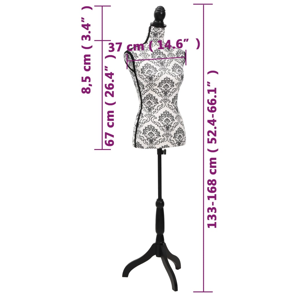 Damenbüste Schneiderpuppe Torso Schwarz Weiß, vidaXL, 7