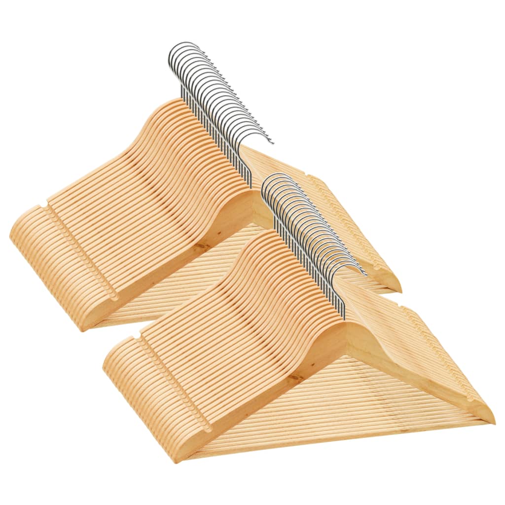Kleiderbügel Holz, Kleiderbügel, Set 50 Stk. Hosen Kleiderbügel, mit Hosenstange, Rutschfest, drehbarer Haken, Natürliche farbe, Hartholz, vidaXL, 2