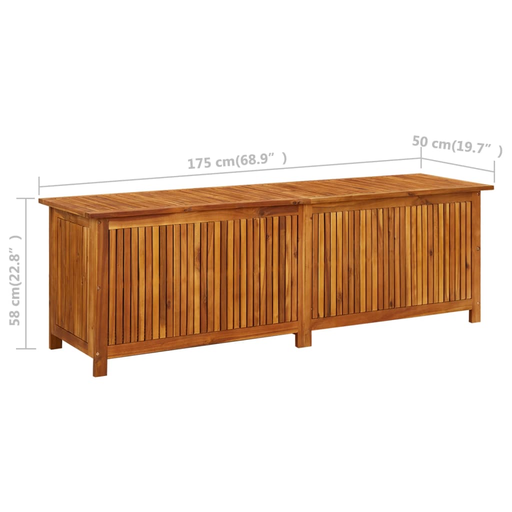 vidaXL – Garten-Aufbewahrungsbox aus massivem Akazienholz, 175 × 50 × 58 cm, mit wasserfester Innentasche
