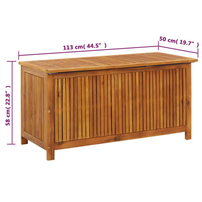 vidaXL – Gartenbox mit Sitzfläche aus massivem Akazienholz, 113 × 50 × 58 cm, mit wasserabweisender Auskleidung