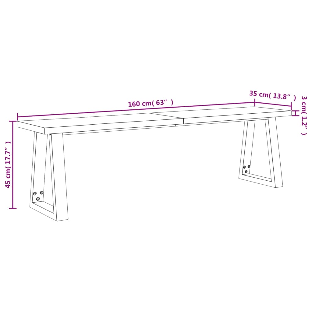 Sitzbank, Bank Baumkante, Bank zum Sitzen, 160 × 35 × 45 cm, Massivholz Akazie, vidaXL, 8