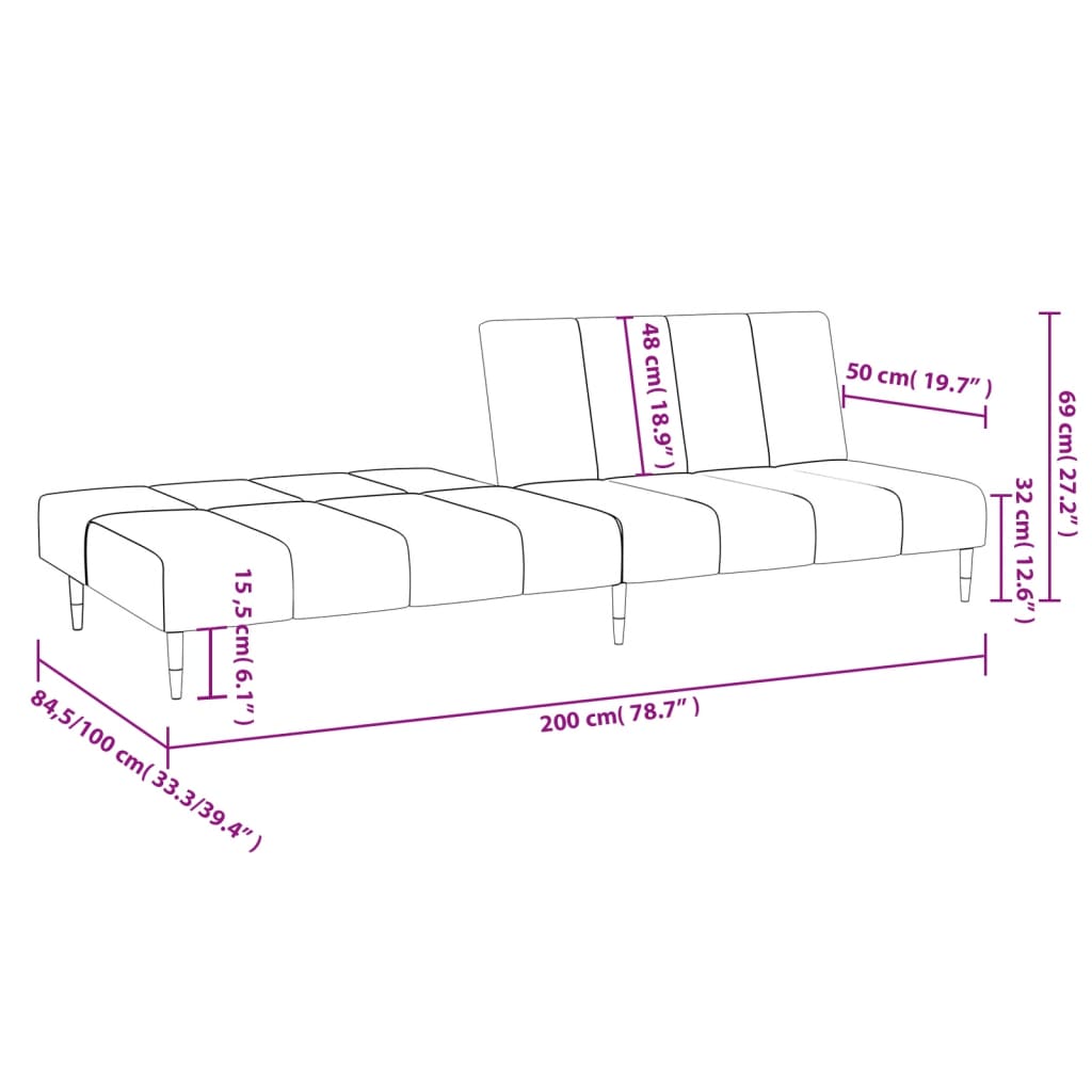 vidaXL Schlafsofa 2-Sitzer Schwarz Samt