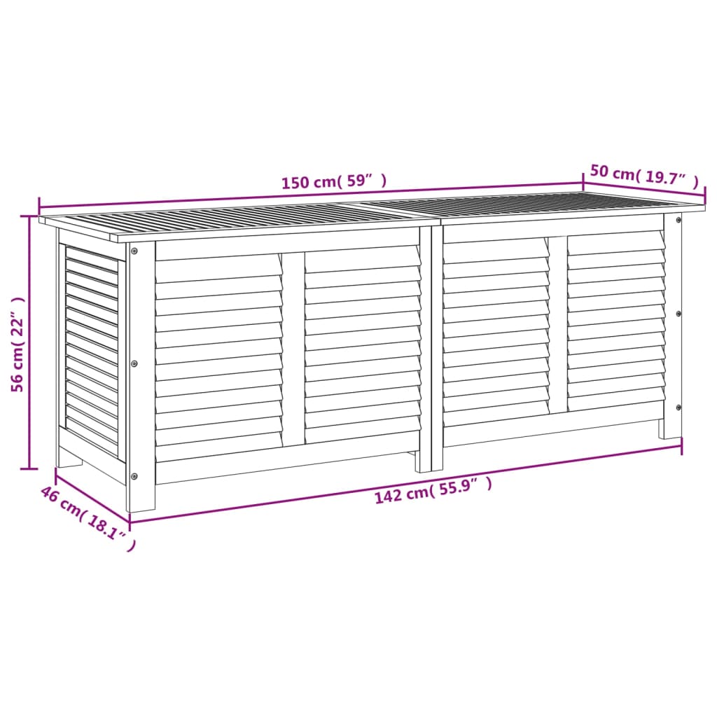 vidaXL – Gartenbox aus massivem Akazienholz mit wasserfester Innentasche, 150 × 50 × 56 cm