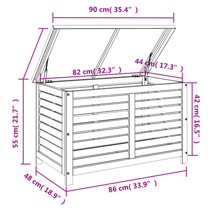 vidaXL – Gartenbox aus massivem Akazienholz mit Metallplatte und Gasfeder, 90 × 48 × 55 cm
