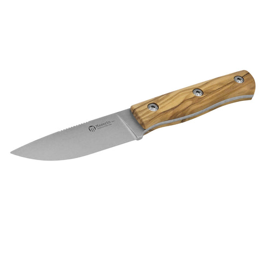 Maserin - Path mit Drop-Point-Klinge und Griff aus Olivenholz, mit Schutzhülle Schwarzes Leder mit Magnet