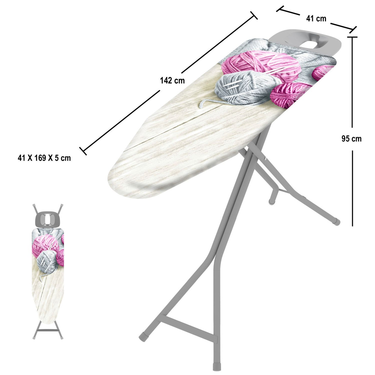 Bügelbrett, Bügeltisch, 120x40 cm, Höhenverstellbar in 6 Positionen bis 95 cm, Bügelbrettbezug 100% Baumwolle, Hergestellt in Italien, Colombo PROFI, 2