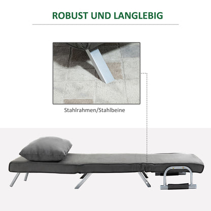HOMCOM – 3-in-1-Schlafsessel mit 5-fach verstellbarer Rückenlehne und Kissen, 65 × 69 × 80 cm, Grau