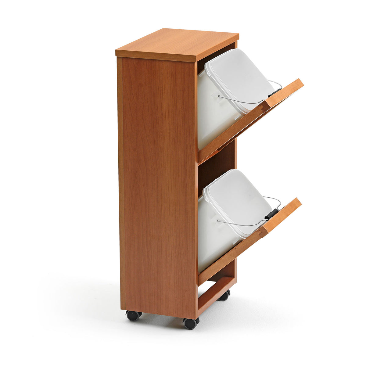 Küchenwagen, mit 2 Mülleimer, Mülleimer Küche,  Küchenrollwagen, mit 2 Abfalleimer, 12 L, Küchenwagen holz, ARIT MADERA 2, 1