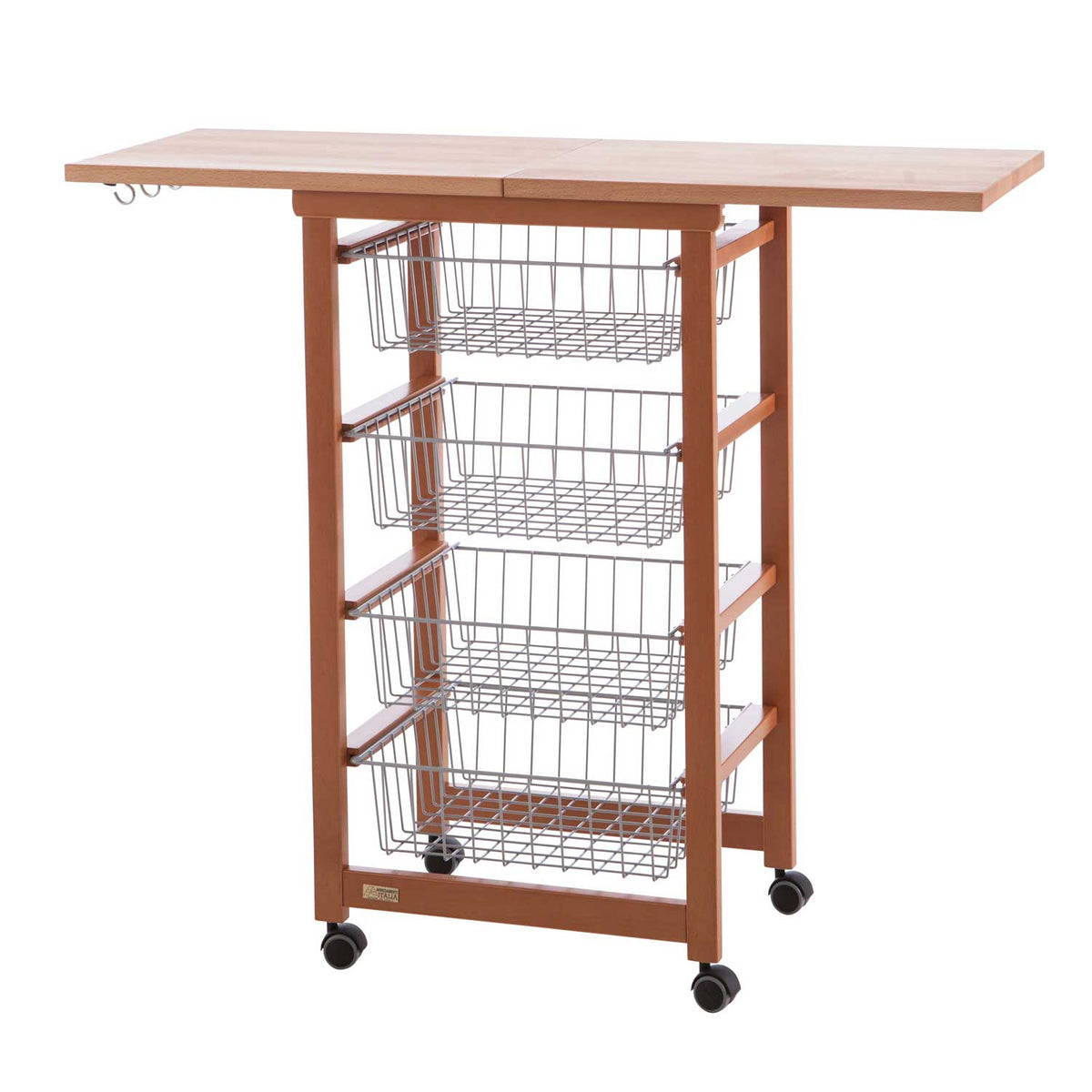 ARIT - Küchenwagen mit arbeitsplatte GASTONCINO, ausklappbarer  48 bis 96 cm, Küchenrollwagen, Küchenwagen holz, Kirsche, 3