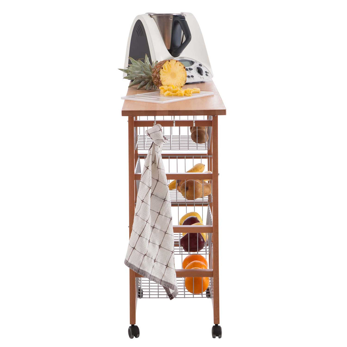 ARIT - Küchenwagen mit arbeitsplatte GASTONCINO, ausklappbarer 48 bis 96 cm, Küchenrollwagen, Küchenwagen holz, Kirsche, 4