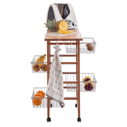 ARIT - Küchenwagen mit arbeitsplatte GASTONCINO, Arbeitsplatte 48 bis 96 cm, Küchenrollwagen, Küchenwagen holz, Kirsche, 2