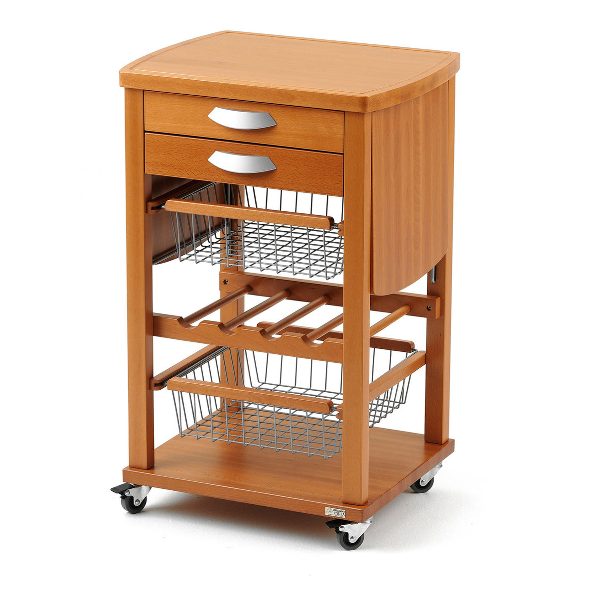 Küchenwagen, arbeitsplatte , mit klappbaren Seitenablagen, Küchenrollwagen, Küchenwagen holz, Flaschenregal, SANTIAGO Arit, 2