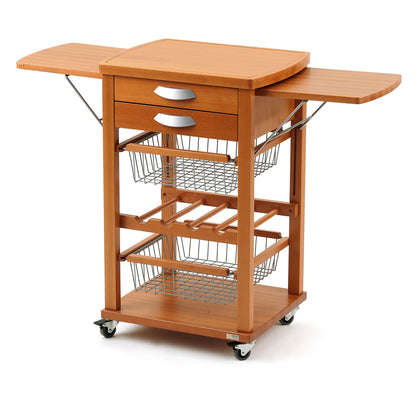 Küchenwagen, arbeitsplatte , mit klappbaren Seitenablagen, Küchenrollwagen, Küchenwagen holz, Flaschenregal, SANTIAGO Arit, 4