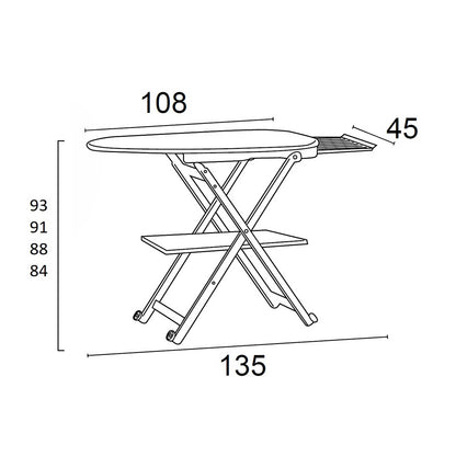 Bügeltisch, Bügeltisch höhenverstellbar: 84-88-91-93 cm, Räder an der Basis, verschiebbarer Bügeleisenhalter, STIROCOMODO, 7
