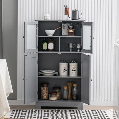 Costway – Freistehender Badezimmerschrank mit 4 Glastüren, 58 × 30 × 109 cm, Grau