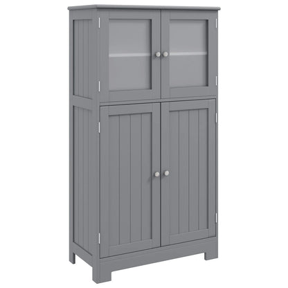 Costway – Freistehender Badezimmerschrank mit 4 Glastüren, 58 × 30 × 109 cm, Grau