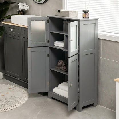 Costway – Freistehender Badezimmerschrank mit 4 Glastüren, 58 × 30 × 109 cm, Grau