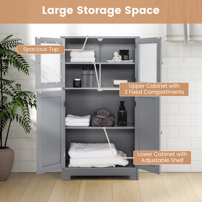 Costway – Freistehender Badezimmerschrank mit 4 Glastüren, 58 × 30 × 109 cm, Grau