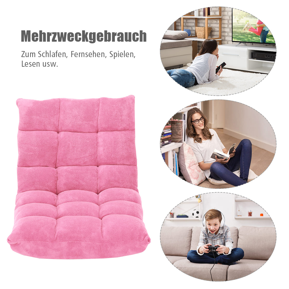 Bodensessel, Bodensofa, Bodenstuhl Faltbares Lazy Sofa Faul Tatami Bodenkissen, Rosa, Costway, 5