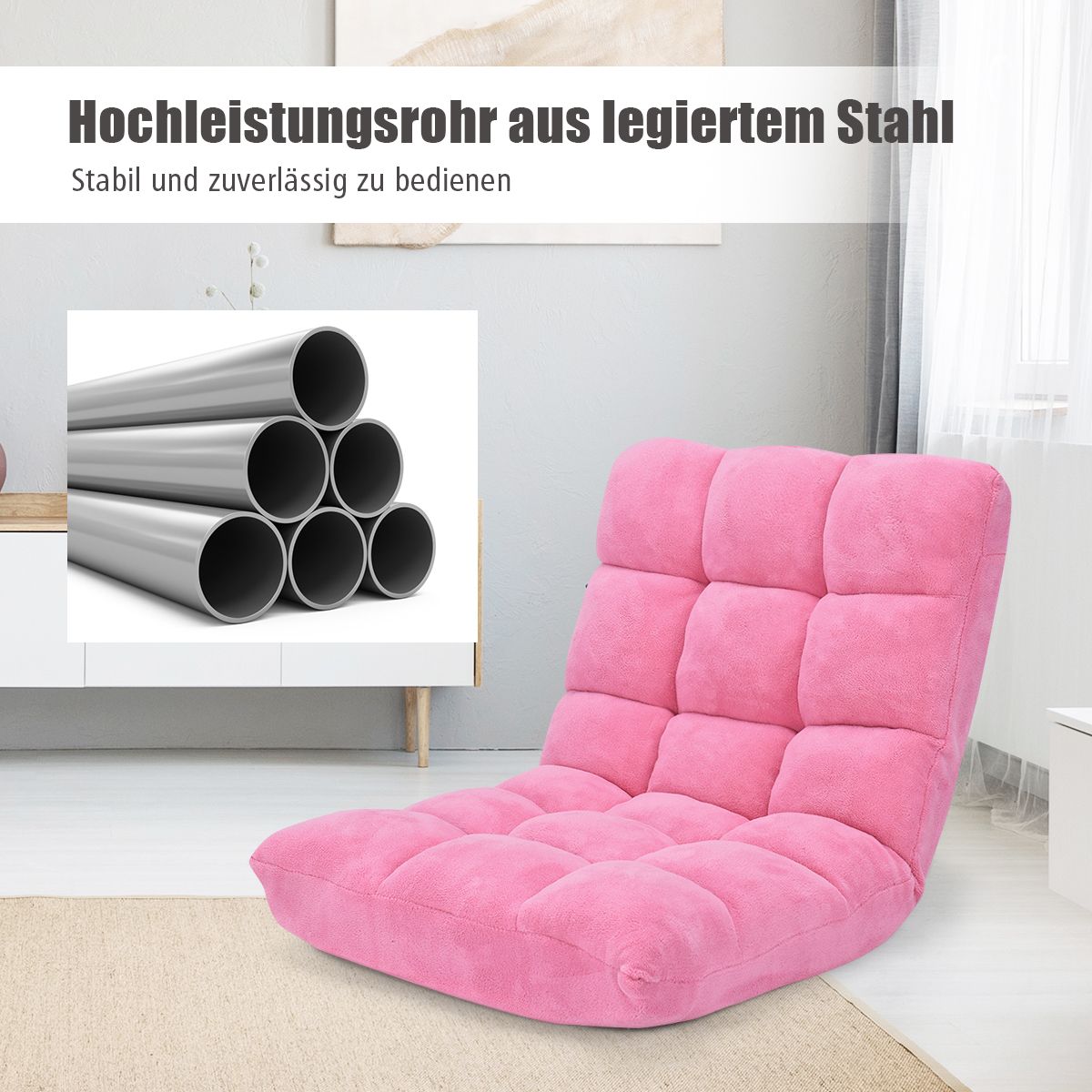 Bodensessel, Bodensofa, Bodenstuhl Faltbares Lazy Sofa Faul Tatami Bodenkissen, Rosa, Costway, 7