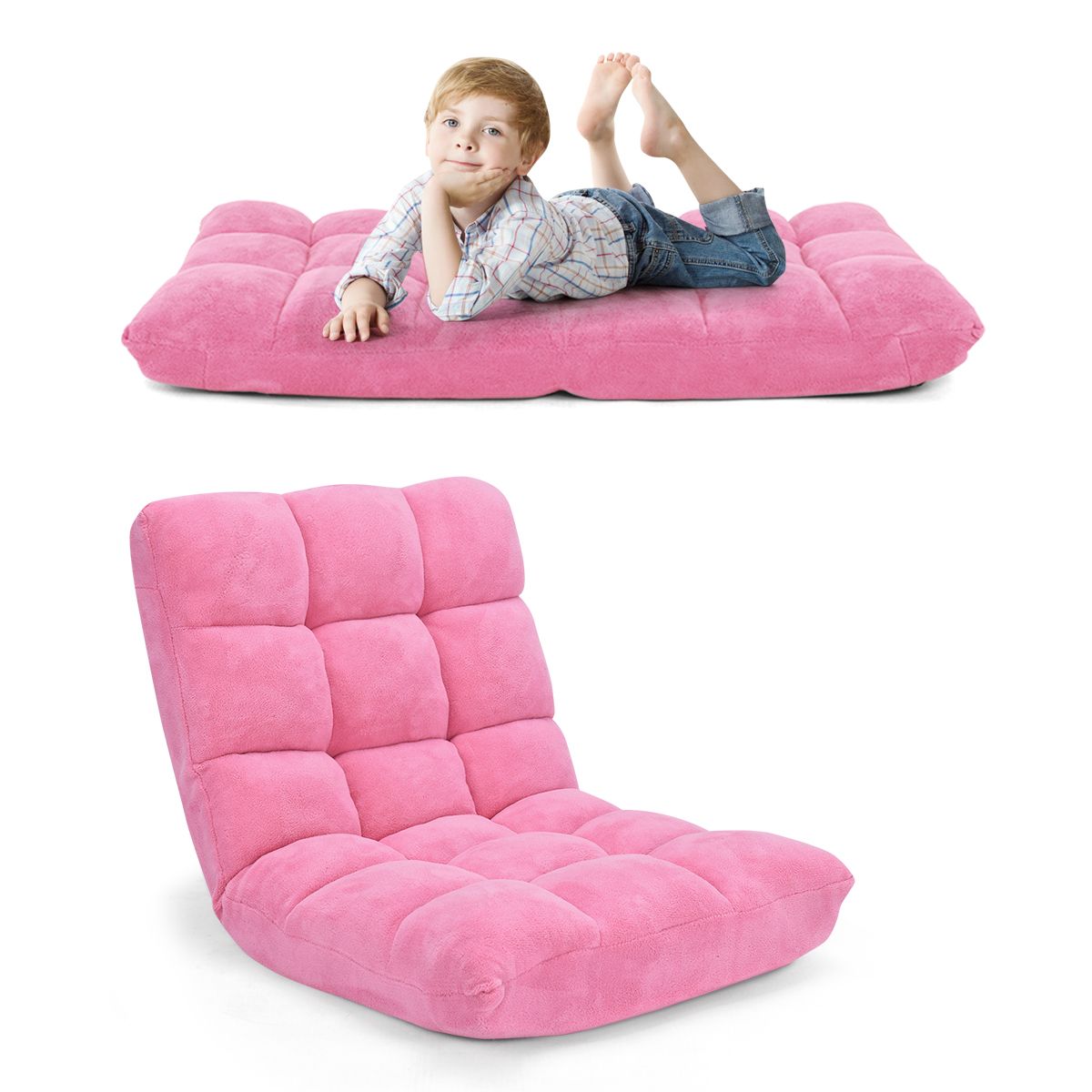 Bodensessel, Bodensofa, Bodenstuhl Faltbares Lazy Sofa Faul Tatami Bodenkissen, Rosa, Costway, 10