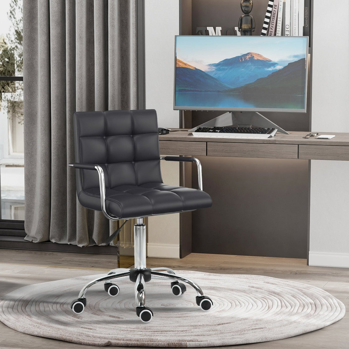 Bürostuhl, Ergonomischer Bürostuhl, Drehstuhl, Schreibtischstuhl, Kosmetikhocker Rollhocker Arbeitshocker Chefsessel, HOMCOM, 1
