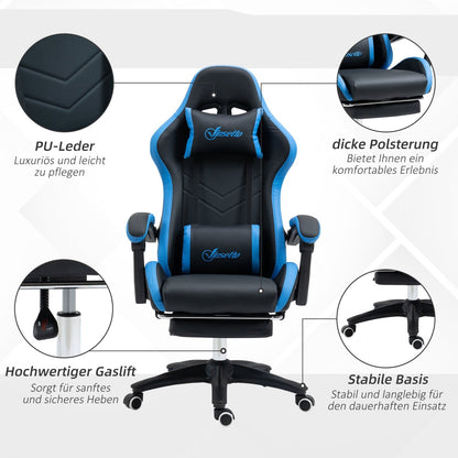 Bürostuhl, Ergonomischer Bürostuhl, Drehstuhl, Gamingstuhl, mit Lendenkissen, Kopfstütze, Blau, Vinsetto, 6