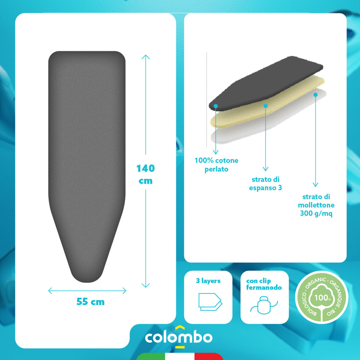 Colombo Perlate XL - Bügelbrettbezug, 140x55 cm