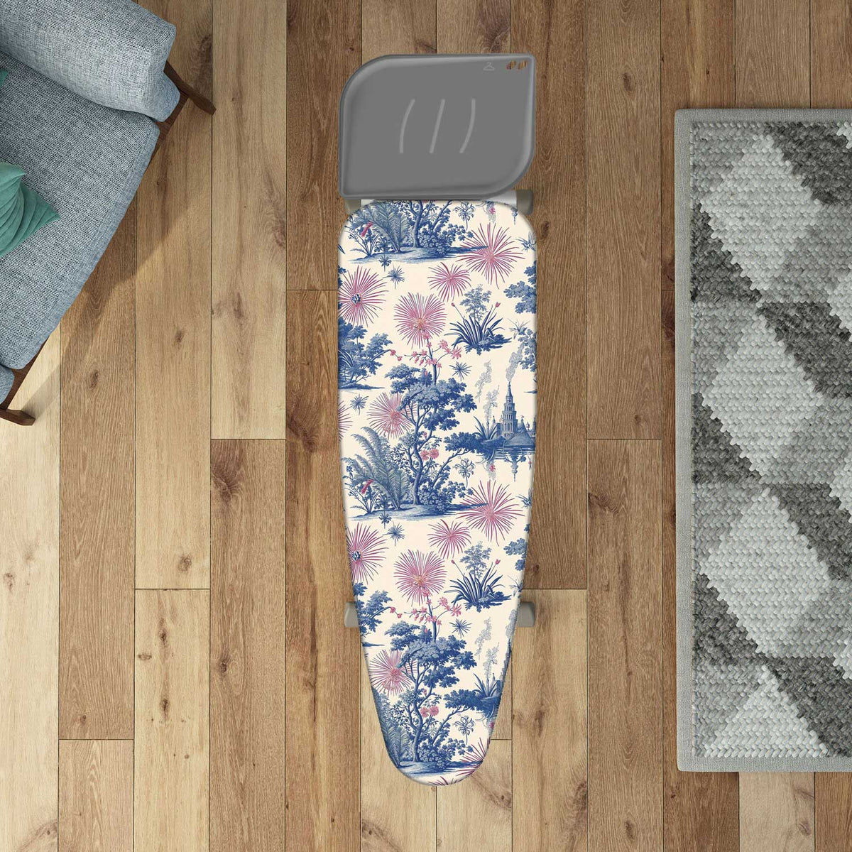 Bügelbrettbezug XL, 140×55 cm – Zweischicht-Bügeltischbezug aus Bio-Baumwolle & dickem Molton, mit Clip, Made in Italy, Colombo Spring Blossom, 1
