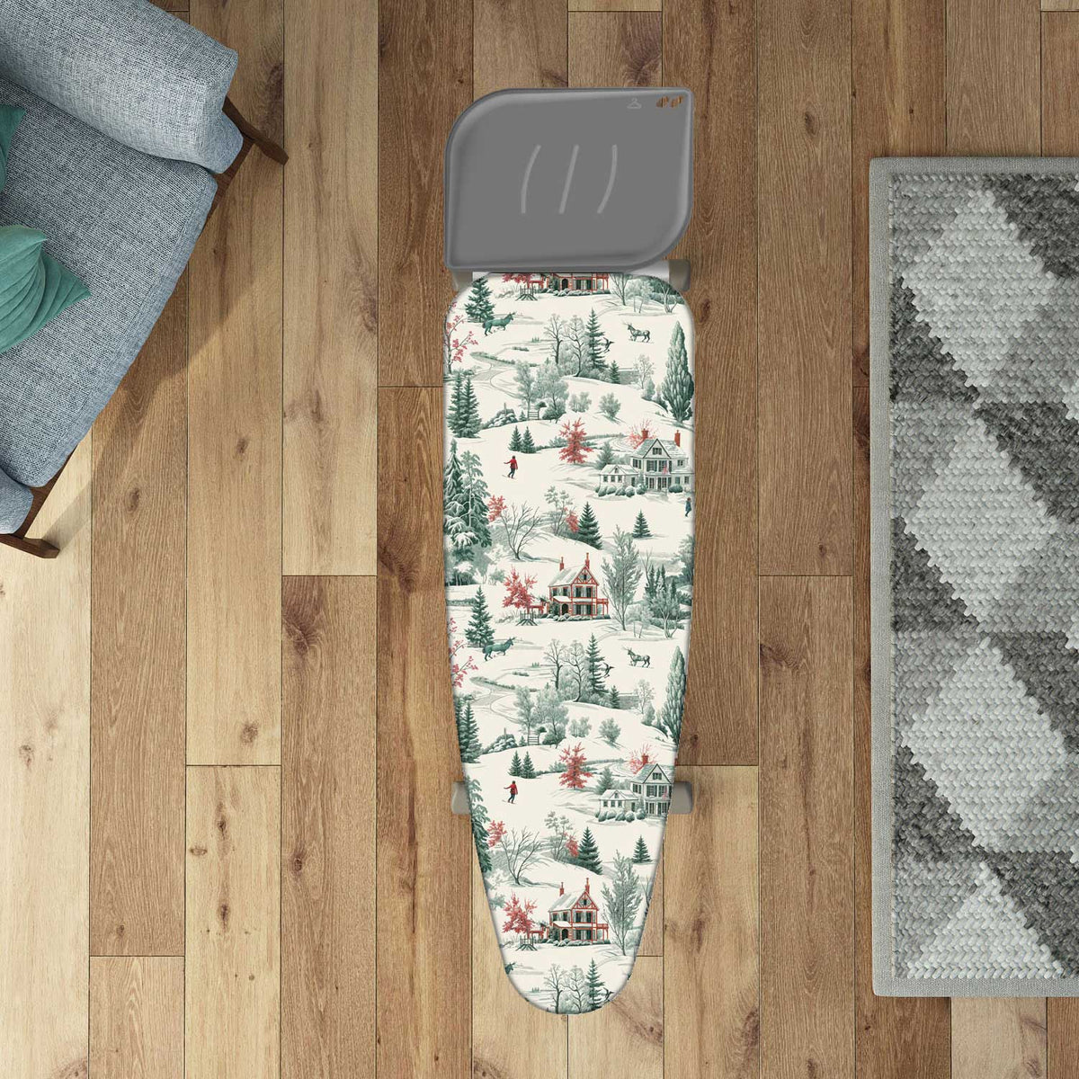 Bügelbrettbezug XL, 140×55 cm – Zweischicht-Bügeltischbezug aus Bio-Baumwolle & dickem Molton, mit Clip, Made in Italy, Colombo Winter Alps, 1
