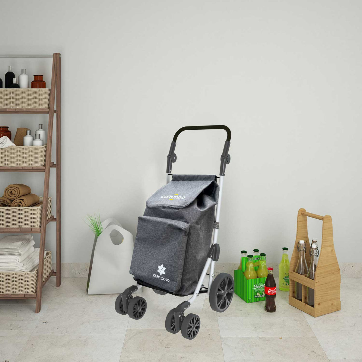 Einkaufstrolley, Einkaufswagen, aus Aluminium, 6-Rad-Systems, große Kapazität, 60-Liter, Grey, Colombo TROLL, 1