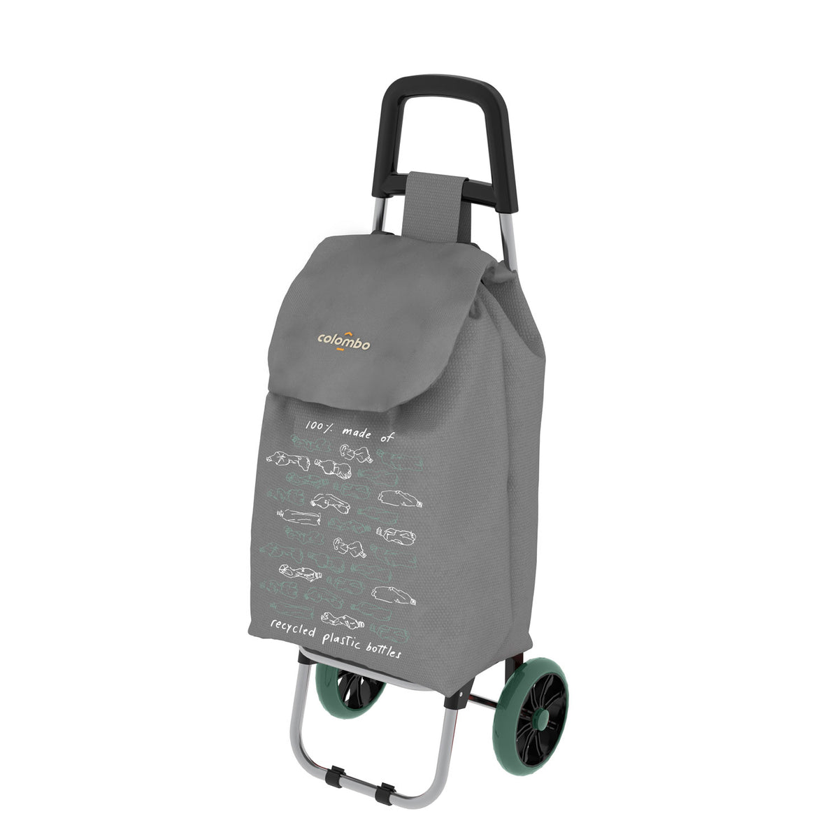 Colombo GREENWICH - Einkaufstrolley, Einkaufswagen, mit Rädern, recycelter Materialtasche, 40 Liter, Grau
