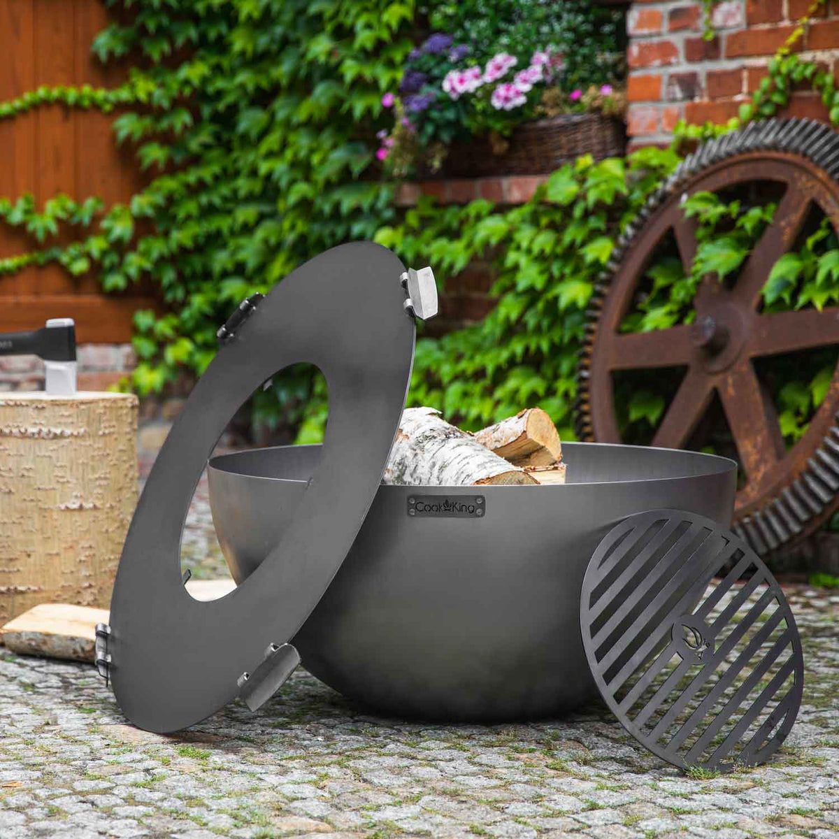 Grillplatte für Feuerschale mit Grillrost und 4 Griffen - Dia. 78cm, Cook King, Hergestellt in Europa, 4