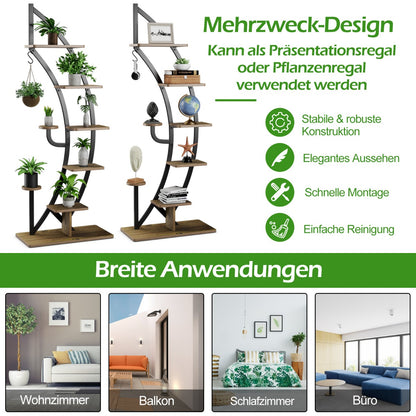 Blumentreppe, Blumenregal, 7-Stufiger Hoher Metall-Pflanzenständer Gebogenes Halbmondförmiges Leiter-Pflanzenregal, Costway, 4