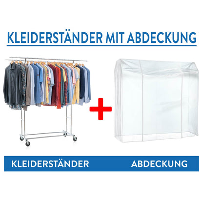 Schwerlast Kleiderständer mit Abdeckung, bis 110 Kg, auf Rädern, 2 Kleiderstangen, Verchromt Stahl, Tatkraft Denver & Safe, 3
