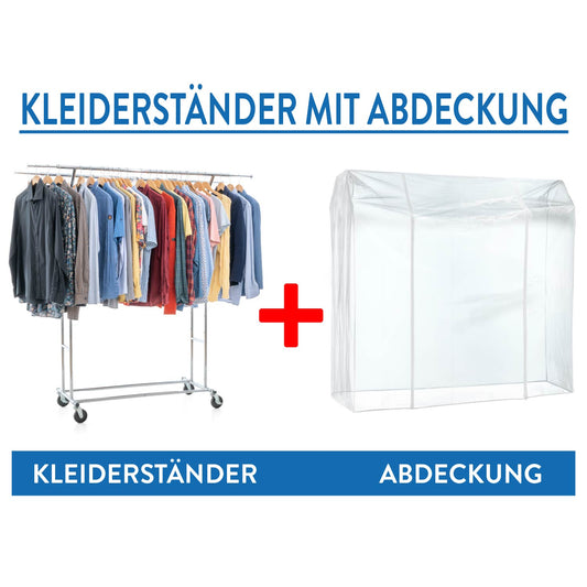 Schwerlast Kleiderständer mit Abdeckung, bis 110 Kg, auf Rädern, 2 Kleiderstangen, Verchromt Stahl, Tatkraft Denver & Safe, 3